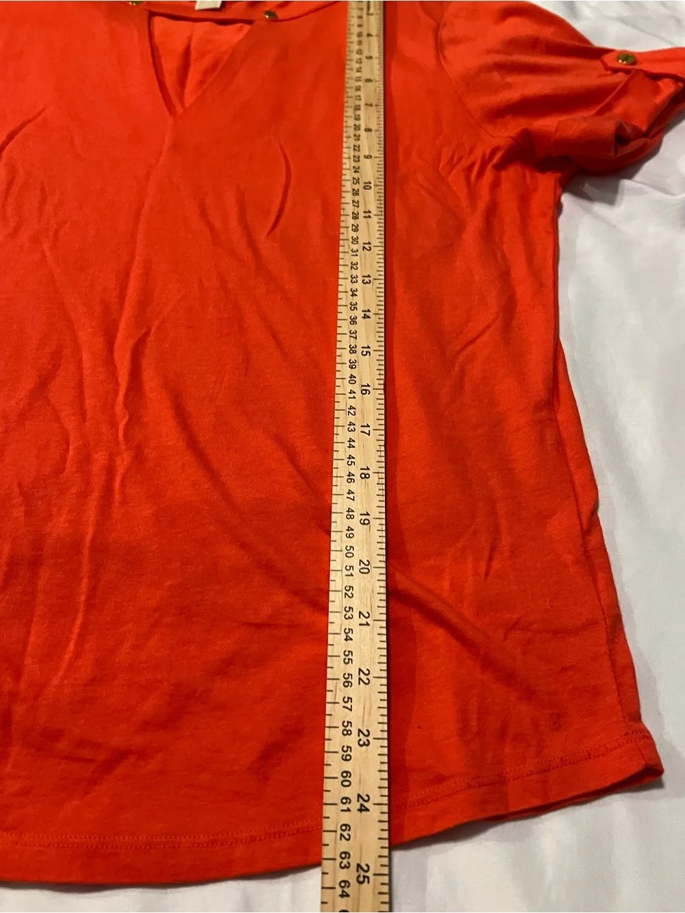 Michael Kors Short Sleeve V-Notch Top in Orange